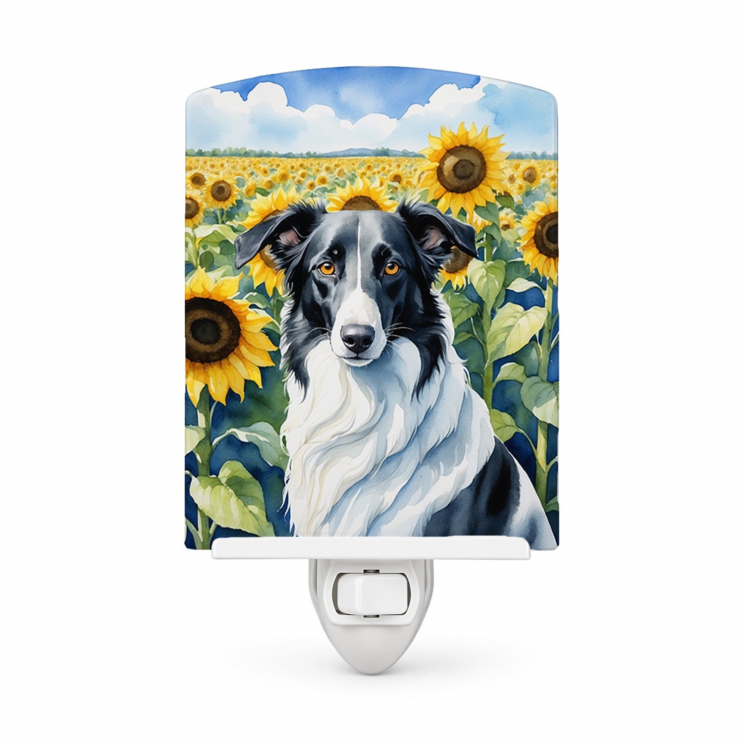 Borzoi in Sunflowers Ceramic Night Light Compact, UL-Certified, Ideal for Bedroom, Bathroom, Nursery, Hallway, Kitchen, 6x4x3, Multicolor