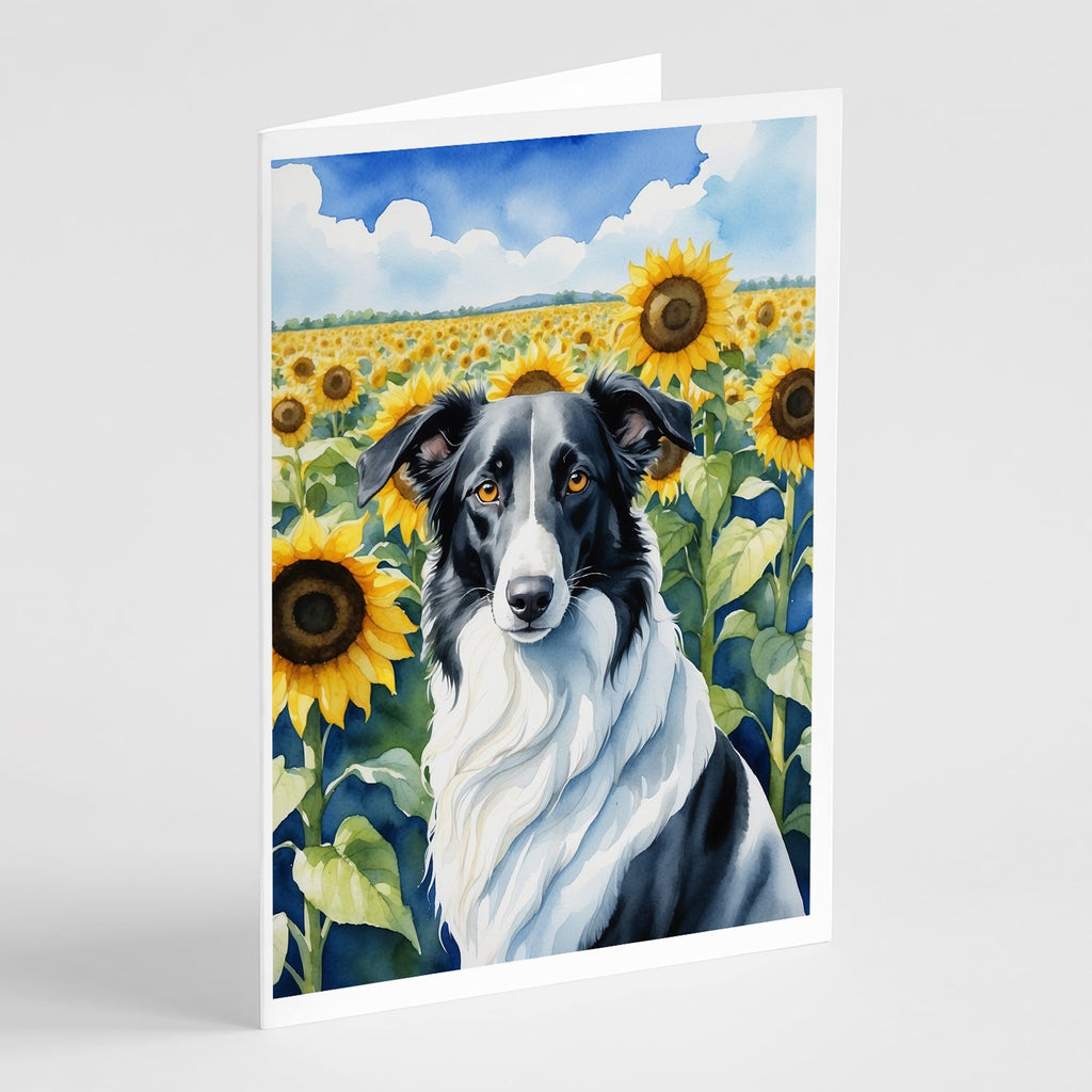 Borzoi in Sunflowers Greeting Cards Pack of 8 Blank Cards with Envelopes Whimsical A7 Size 5x7