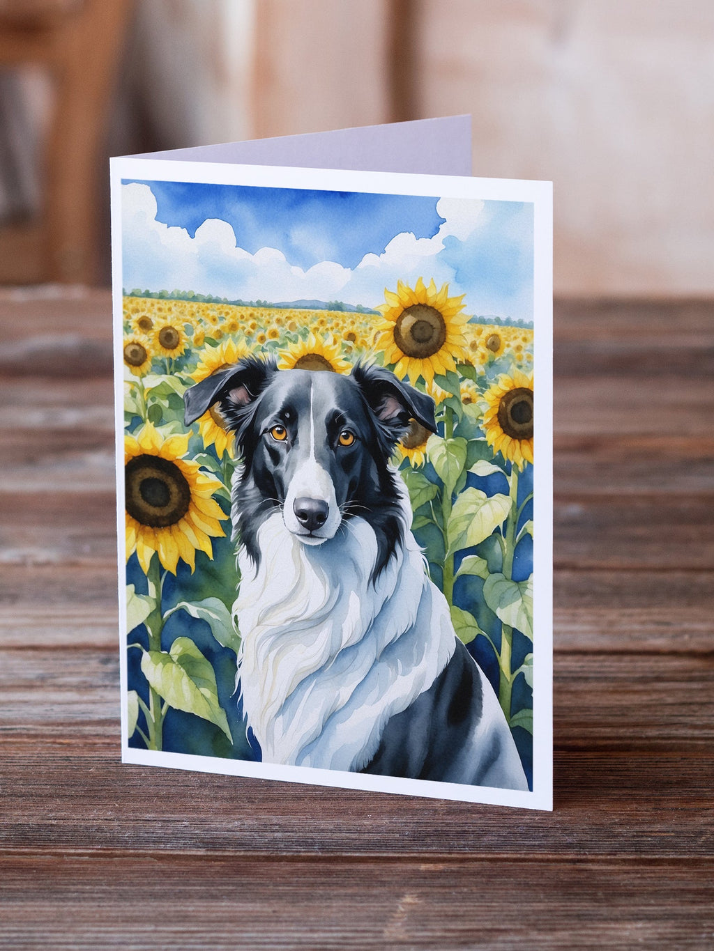 Borzoi in Sunflowers Greeting Cards Pack of 8 Blank Cards with Envelopes Whimsical A7 Size 5x7