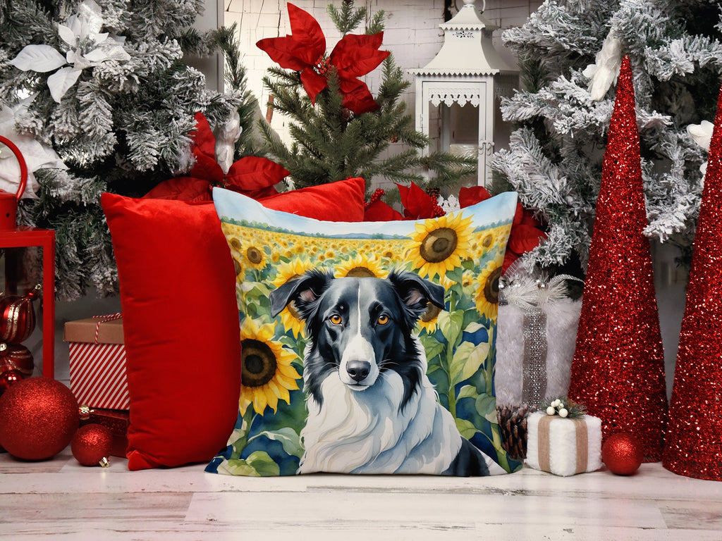 Borzoi in Sunflowers Decorative Throw Pillow 14x14 Indoor Outdoor Accent Cushion, Fabric Cover with Insert for Sofa, Bed, Porch & Living Room