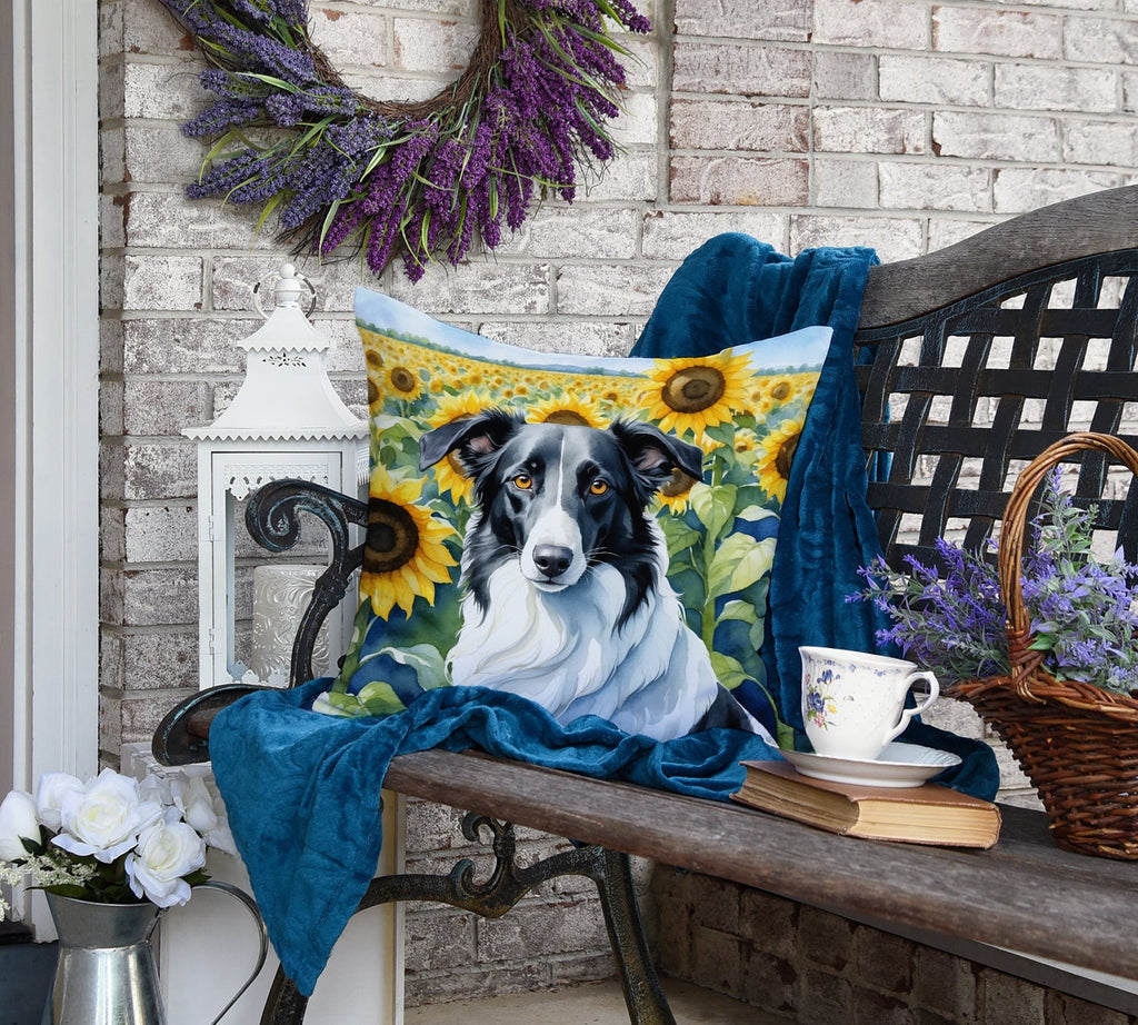 Borzoi in Sunflowers Decorative Throw Pillow 18x18 Indoor Outdoor Accent Cushion, Fabric Cover with Insert for Sofa, Bed, Porch & Living Room