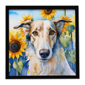 Borzoi in Sunflowers Framed Metal Print Bathroom, Kitchen, Office, Home Decor Wall Art Ready to Hang, Square, 8X8