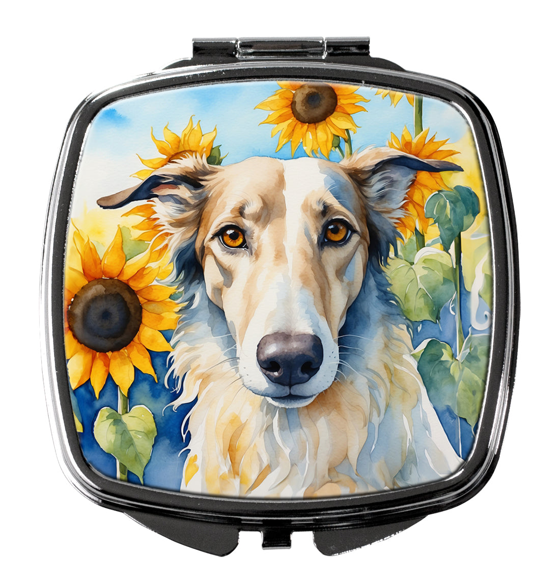 Borzoi in Sunflowers Compact Mirror Decorative Travel Makeup Mirror for Women Girls Gifts Pocket Makeup Mirror Folding Handheld