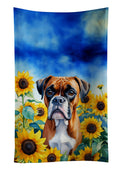 Boxer in Sunflowers Kitchen Towel Velour Plush Front and Cotton Loop Back Machine Washable