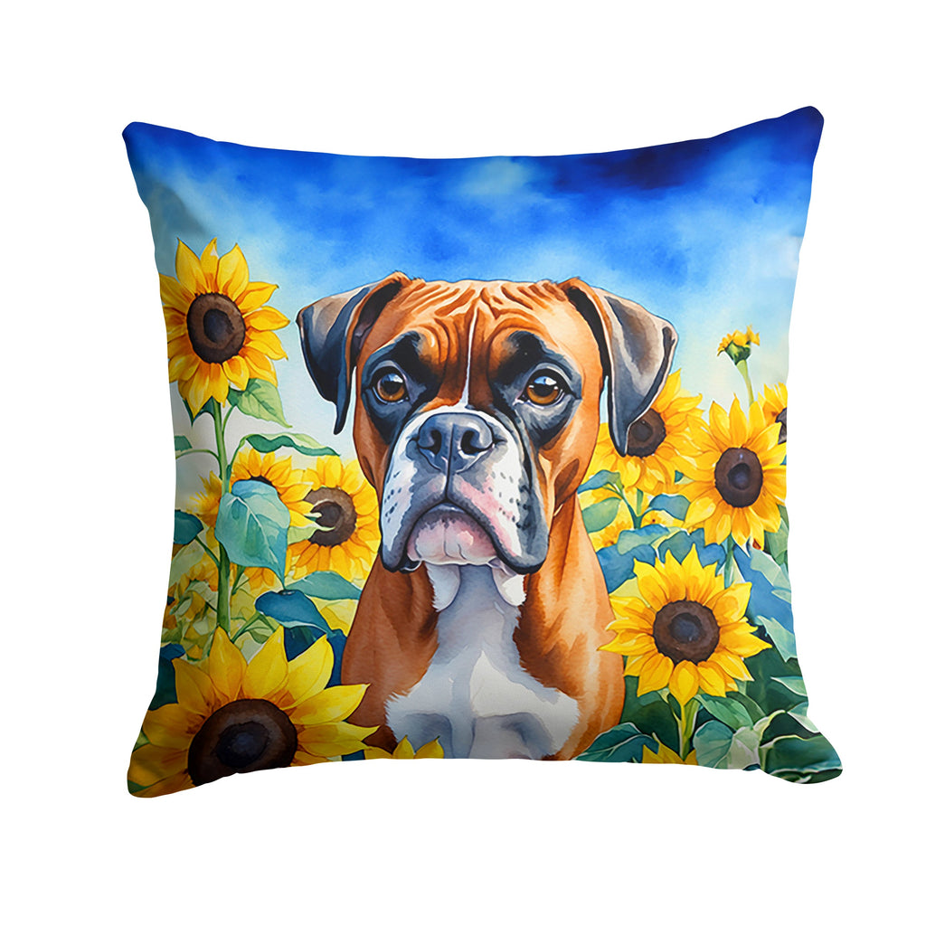 Boxer in Sunflowers Decorative Throw Pillow 14x14 Indoor Outdoor Accent Cushion, Fabric Cover with Insert for Sofa, Bed, Porch & Living Room