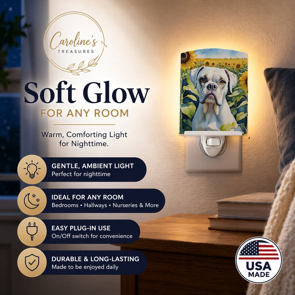 Boxer in Sunflowers Ceramic Night Light Compact, UL-Certified, Ideal for Bedroom, Bathroom, Nursery, Hallway, Kitchen, 6x4x3, Multicolor