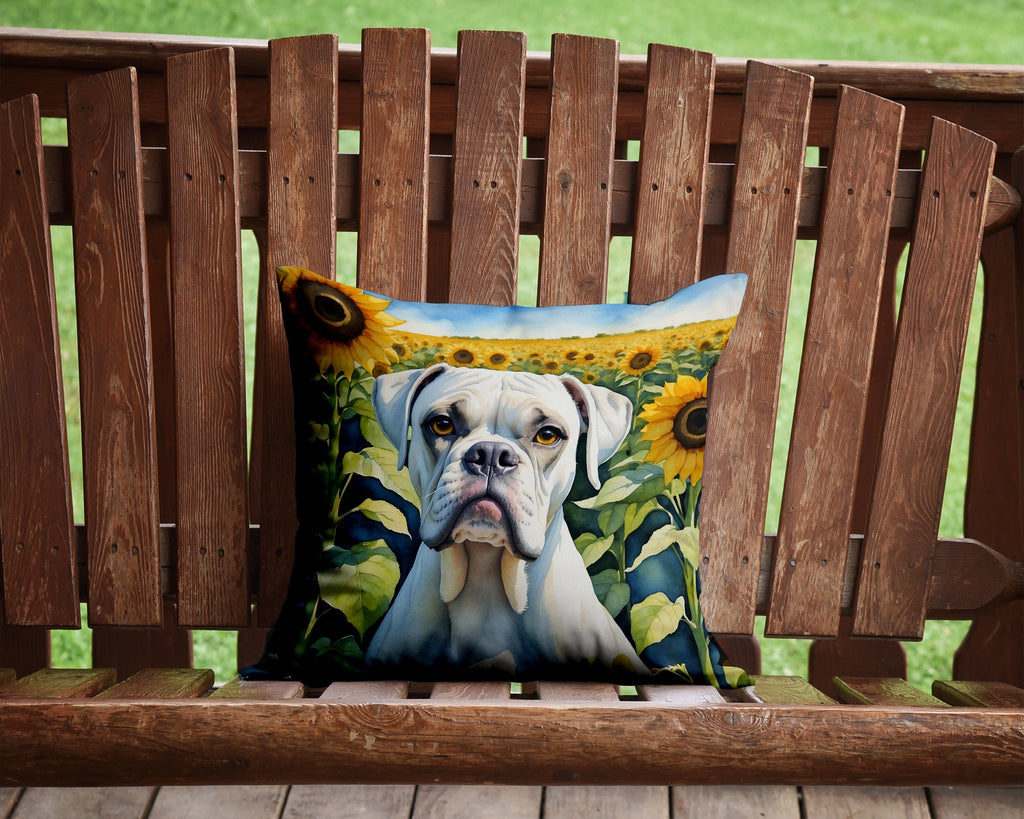 Boxer in Sunflowers Decorative Throw Pillow 14x14 Indoor Outdoor Accent Cushion, Fabric Cover with Insert for Sofa, Bed, Porch & Living Room