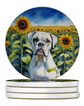 Boxer in Sunflowers Large Sandstone Coasters Pack of 4 Absorbent Round Coasters Decor Gifts for Men or Women, 4 in, Multicolor