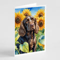 Boykin Spaniel in Sunflowers Greeting Cards Pack of 8 Blank Cards with Envelopes Whimsical A7 Size 5x7