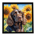 Boykin Spaniel in Sunflowers Framed Metal Print Bathroom, Kitchen, Office, Home Decor Wall Art Ready to Hang, Square, 8X8