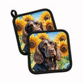 Boykin Spaniel in Sunflowers Pot Holder Set of 2 Heat Resistant Quilted Hot Pads 7.5 x 7.5 Inch, Insulated Kitchen Trivets for Cooking & Baking