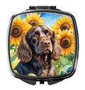 Boykin Spaniel in Sunflowers Compact Mirror Decorative Travel Makeup Mirror for Women Girls Gifts Pocket Makeup Mirror Folding Handheld