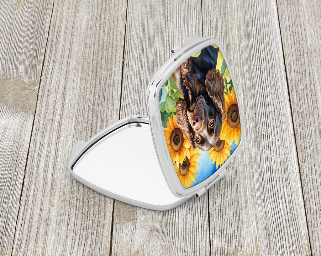 Boykin Spaniel in Sunflowers Compact Mirror Decorative Travel Makeup Mirror for Women Girls Gifts Pocket Makeup Mirror Folding Handheld
