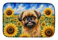 Brussels Griffon in Sunflowers Dish Drying Mat Absorbent Dish Drying Mat Pad for Kitchen Counter Dish Drainer Mat for Countertop, 14 x 21", Multicolor