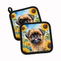 Brussels Griffon in Sunflowers Pot Holder Set of 2 Heat Resistant Quilted Hot Pads 7.5 x 7.5 Inch, Insulated Kitchen Trivets for Cooking & Baking
