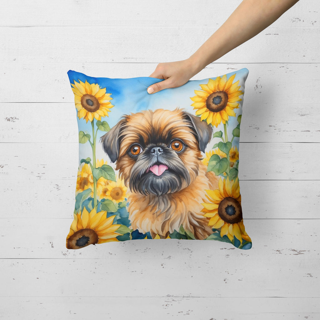 Brussels Griffon in Sunflowers Decorative Throw Pillow 18x18 Indoor Outdoor Accent Cushion, Fabric Cover with Insert for Sofa, Bed, Porch & Living Room