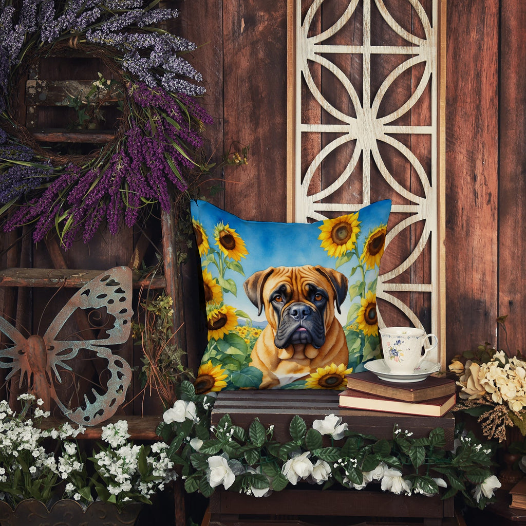 Bullmastiff in Sunflowers Decorative Throw Pillow 18x18 Indoor Outdoor Accent Cushion, Fabric Cover with Insert for Sofa, Bed, Porch & Living Room