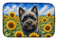 Cairn Terrier in Sunflowers Dish Drying Mat Absorbent Dish Drying Mat Pad for Kitchen Counter Dish Drainer Mat for Countertop, 14 x 21", Multicolor