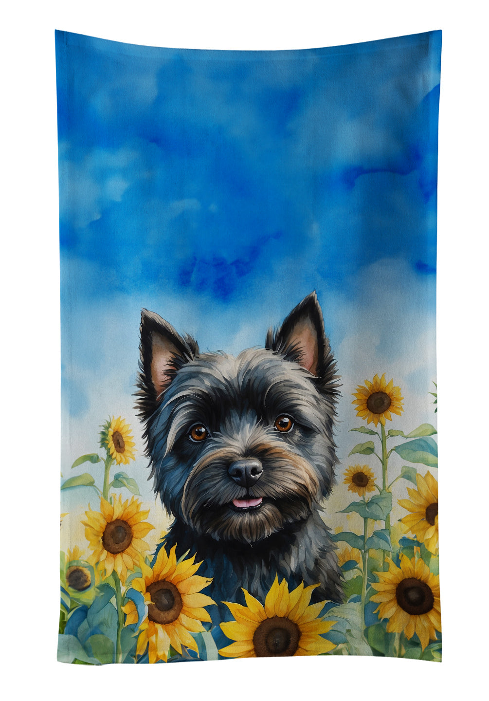 Cairn Terrier in Sunflowers Kitchen Towel Velour Plush Front and Cotton Loop Back Machine Washable