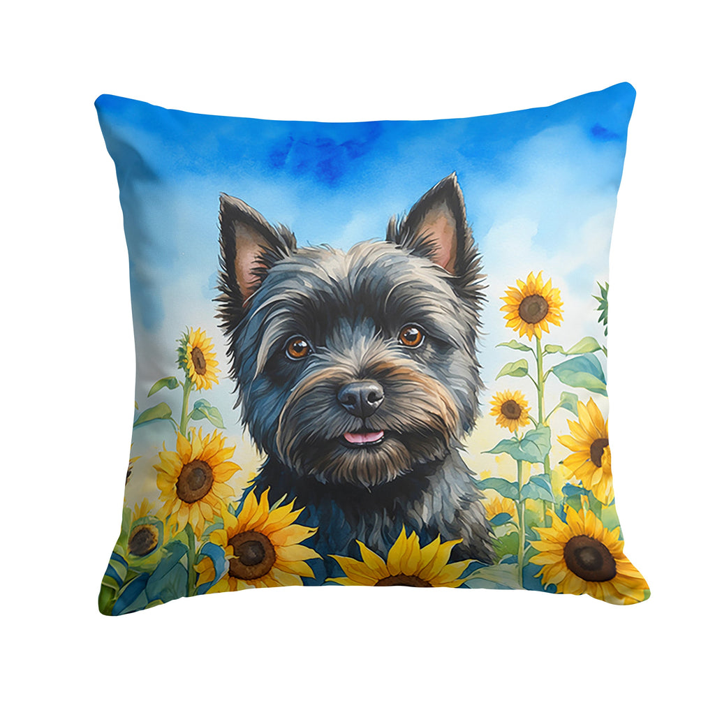 Cairn Terrier in Sunflowers Decorative Throw Pillow 18x18 Indoor Outdoor Accent Cushion, Fabric Cover with Insert for Sofa, Bed, Porch & Living Room