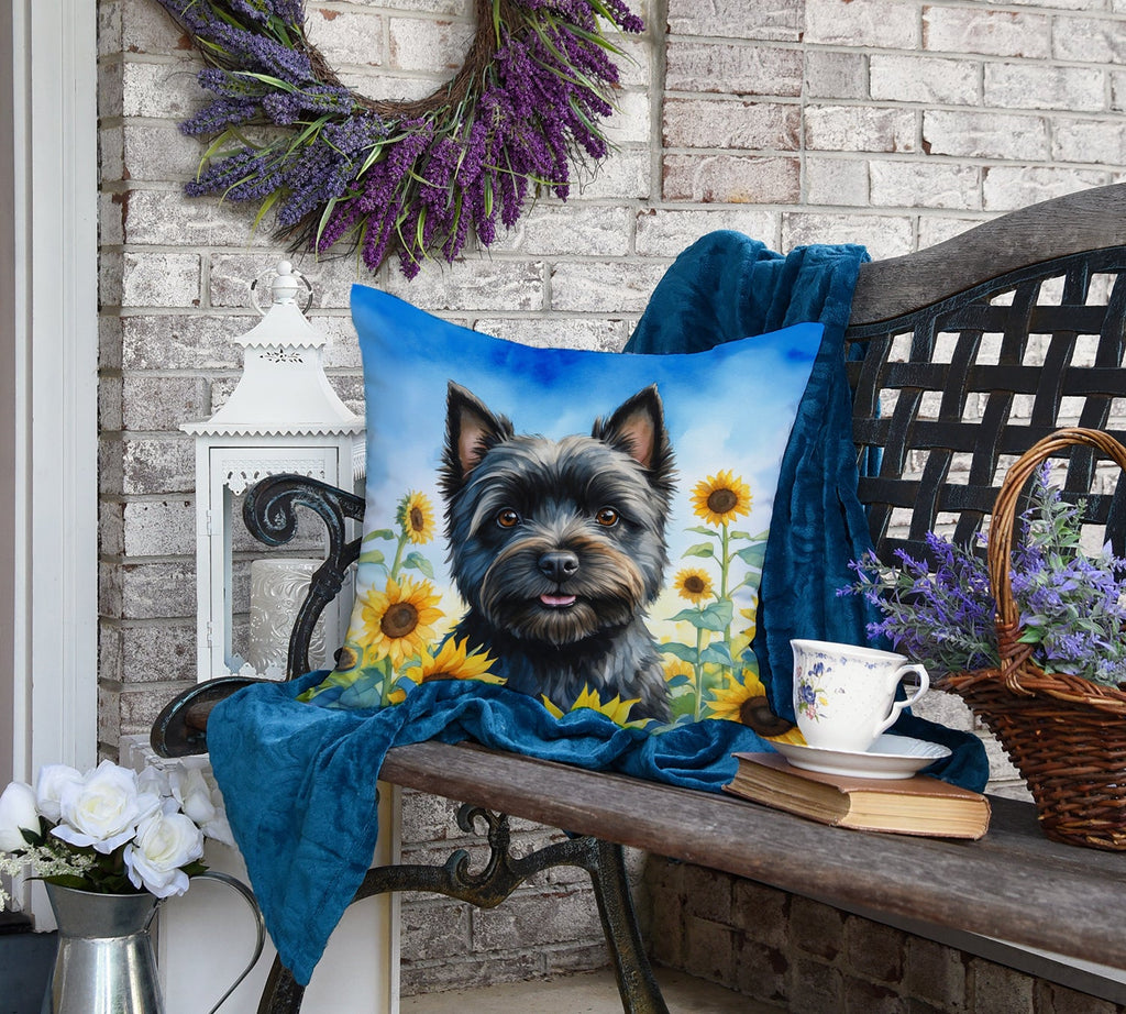 Cairn Terrier in Sunflowers Decorative Throw Pillow 18x18 Indoor Outdoor Accent Cushion, Fabric Cover with Insert for Sofa, Bed, Porch & Living Room