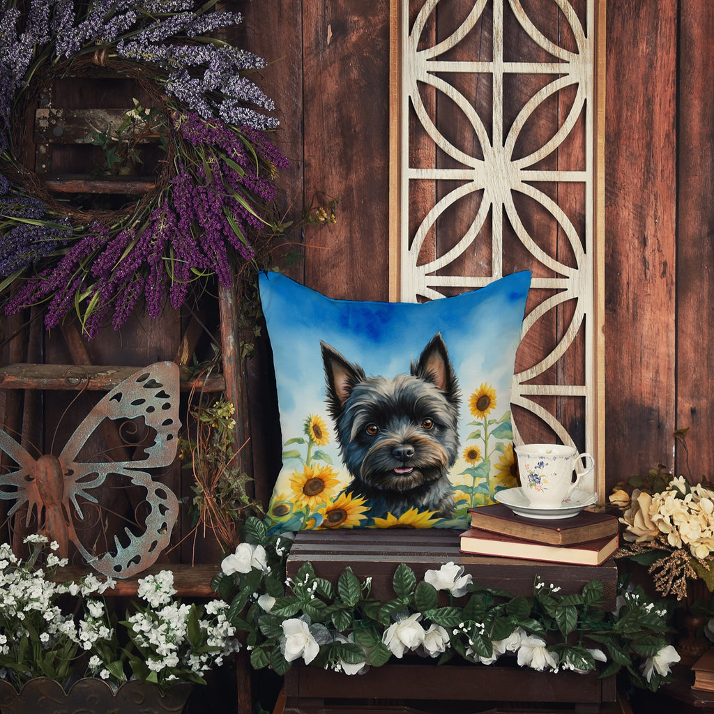 Cairn Terrier in Sunflowers Decorative Throw Pillow 18x18 Indoor Outdoor Accent Cushion, Fabric Cover with Insert for Sofa, Bed, Porch & Living Room