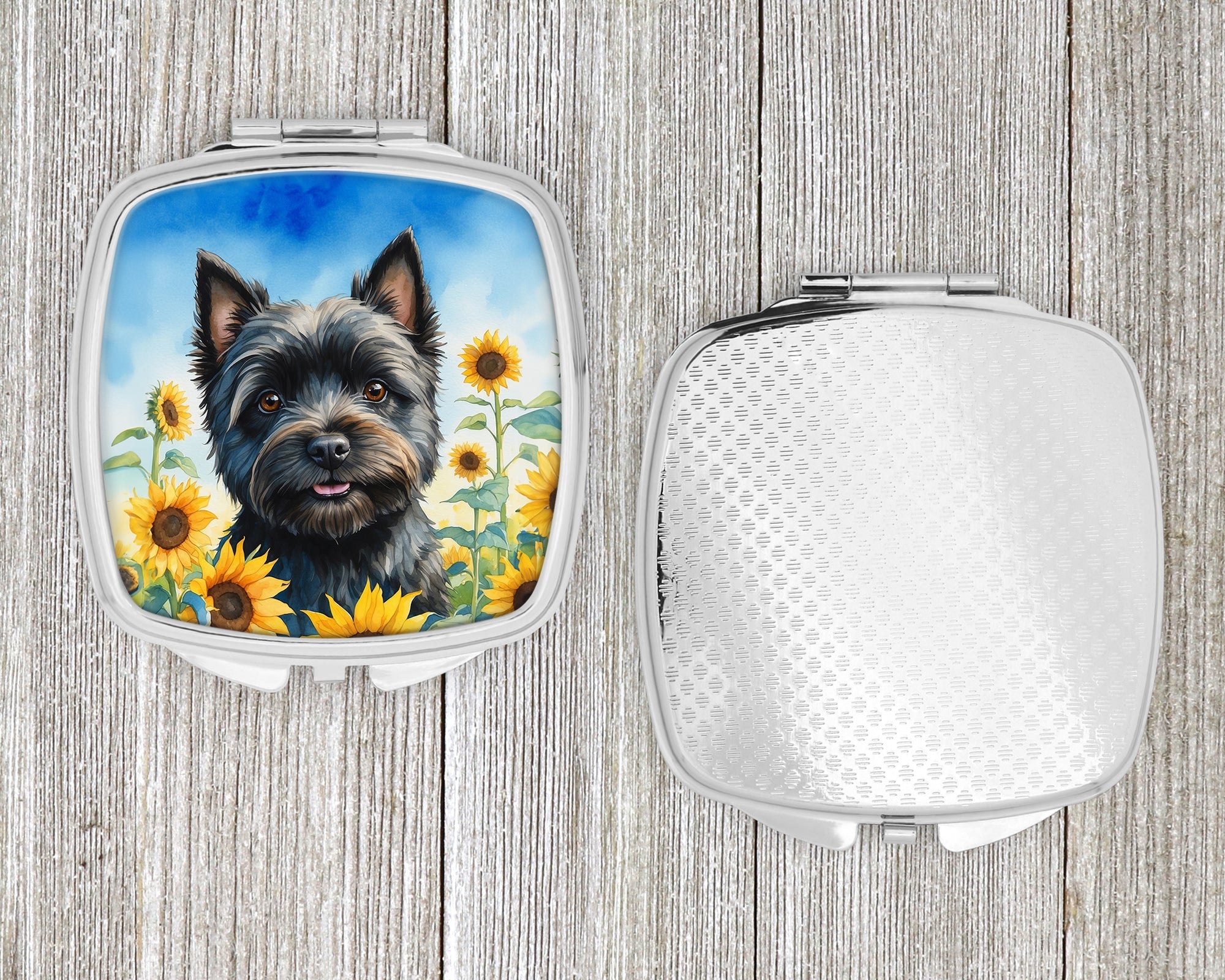 Cairn Terrier in Sunflowers Compact Mirror Decorative Travel Makeup Mirror for Women Girls Gifts Pocket Makeup Mirror Folding Handheld