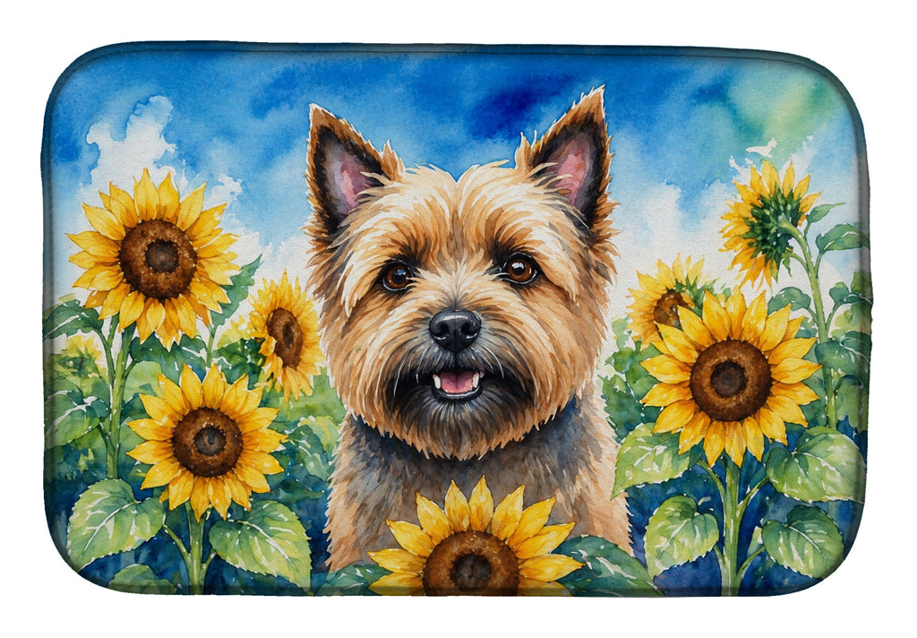 Cairn Terrier in Sunflowers Dish Drying Mat Absorbent Dish Drying Mat Pad for Kitchen Counter Dish Drainer Mat for Countertop, 14 x 21", Multicolor