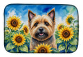 Cairn Terrier in Sunflowers Dish Drying Mat Absorbent Dish Drying Mat Pad for Kitchen Counter Dish Drainer Mat for Countertop, 14 x 21", Multicolor