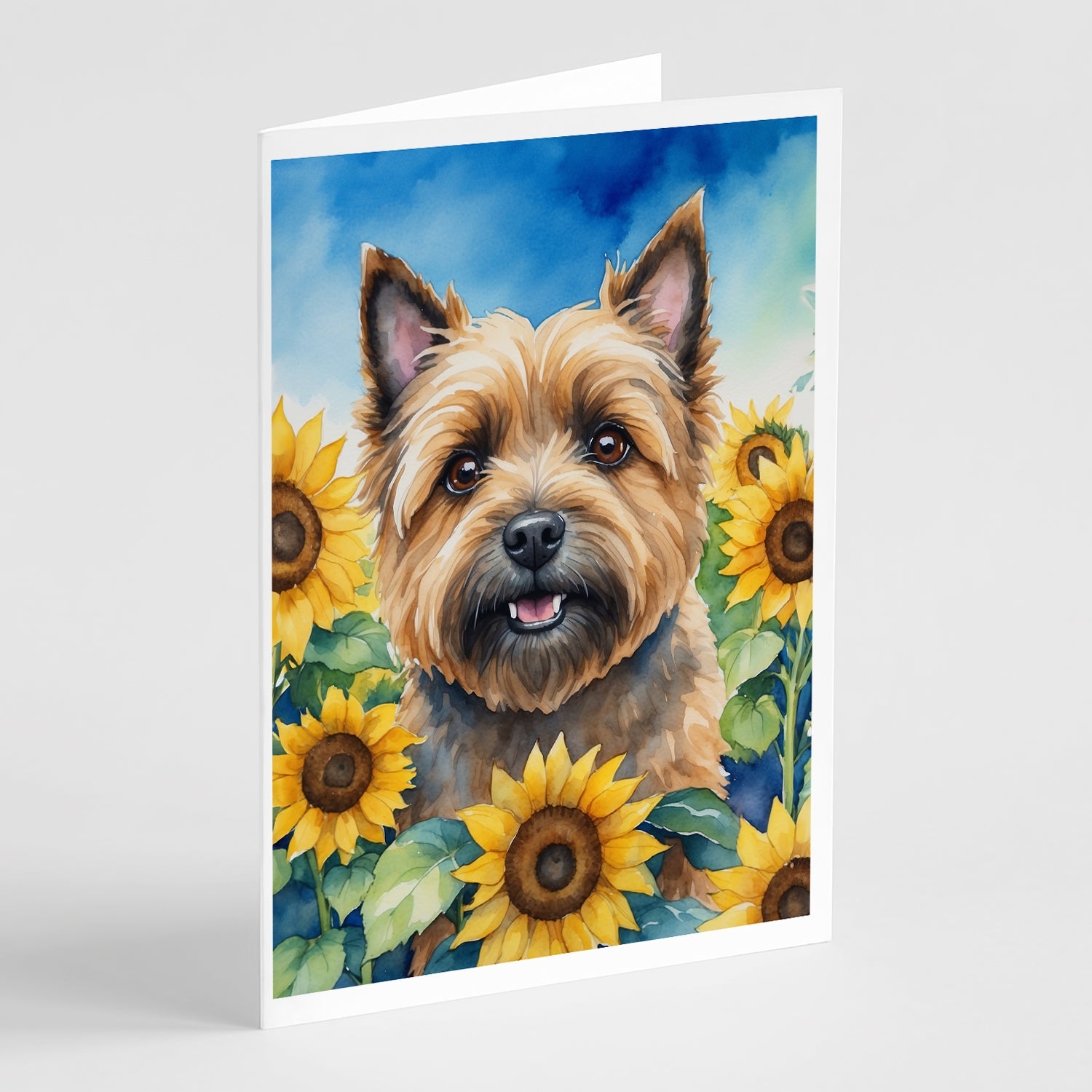 Cairn Terrier in Sunflowers Greeting Cards Pack of 8 Blank Cards with Envelopes Whimsical A7 Size 5x7