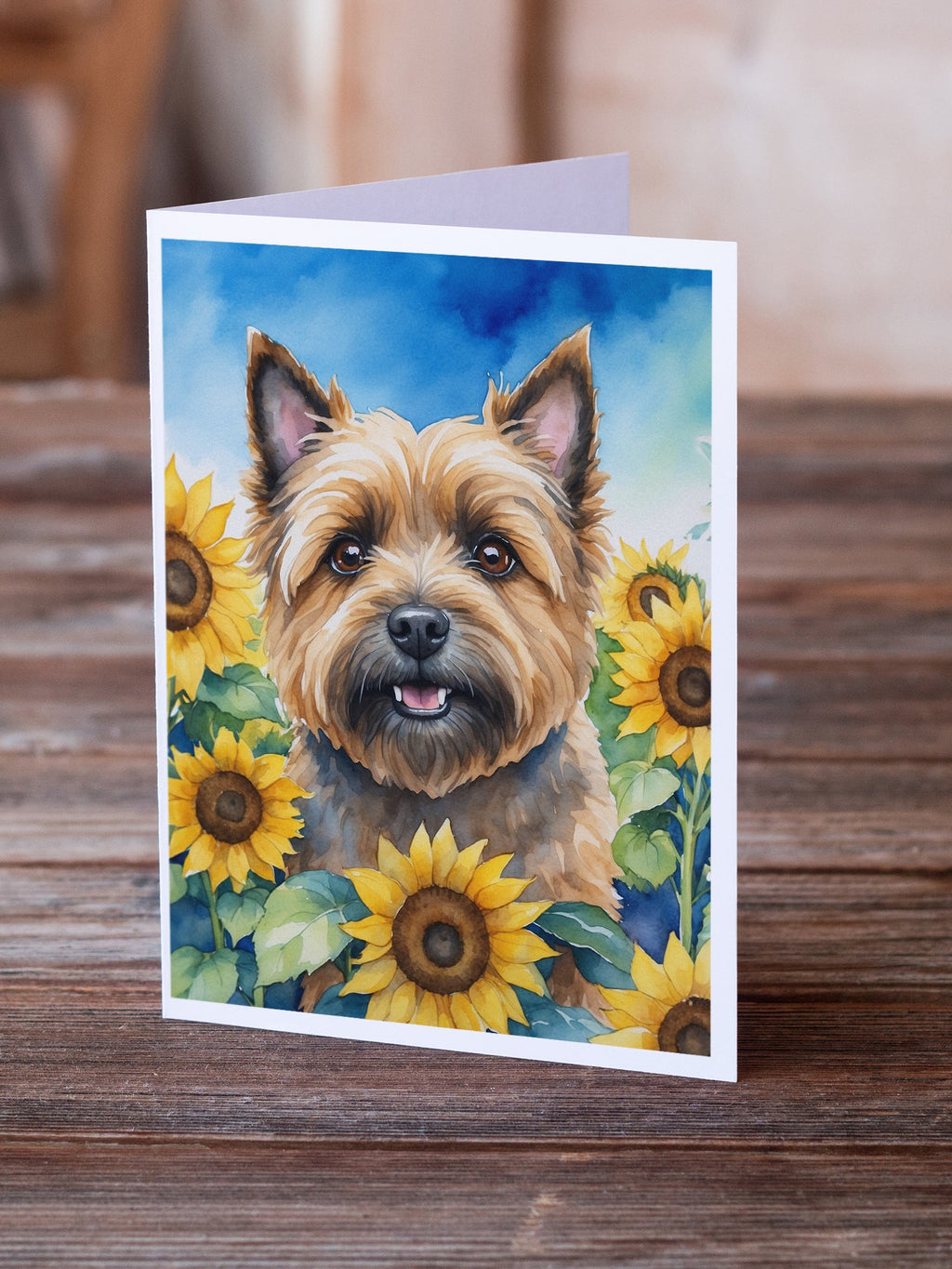 Cairn Terrier in Sunflowers Greeting Cards Pack of 8 Blank Cards with Envelopes Whimsical A7 Size 5x7