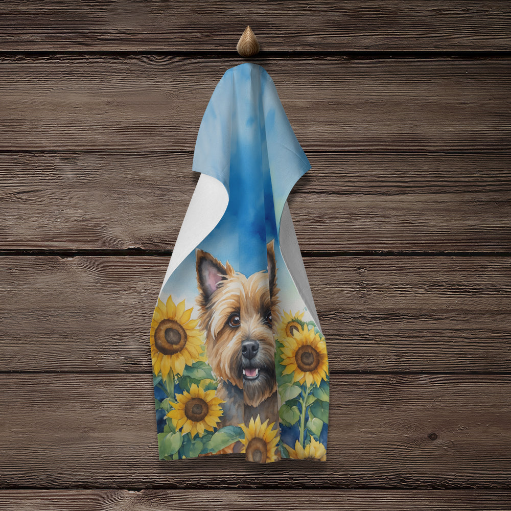 Cairn Terrier in Sunflowers Kitchen Towel Velour Plush Front and Cotton Loop Back Machine Washable