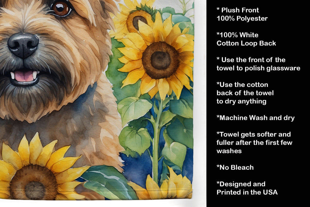 Cairn Terrier in Sunflowers Kitchen Towel Velour Plush Front and Cotton Loop Back Machine Washable