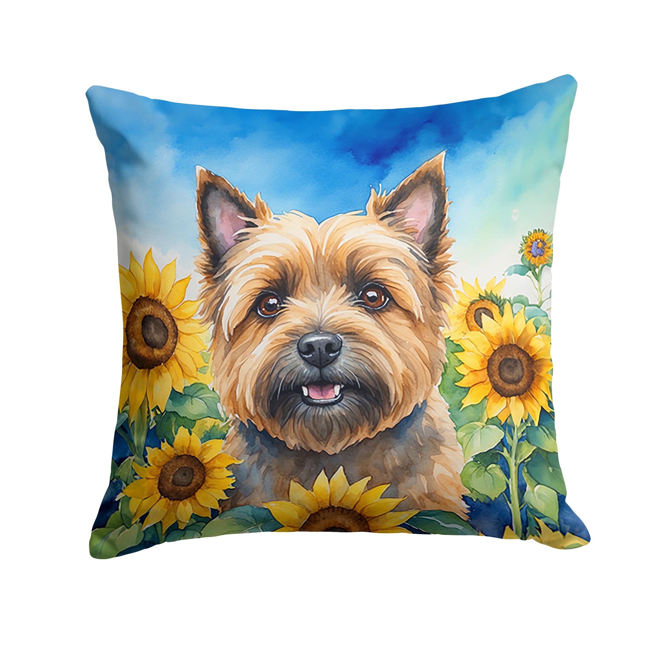 Cairn Terrier in Sunflowers Decorative Throw Pillow 14x14 Indoor Outdoor Accent Cushion, Fabric Cover with Insert for Sofa, Bed, Porch & Living Room