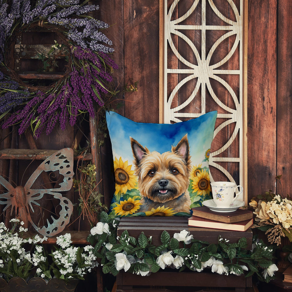 Cairn Terrier in Sunflowers Decorative Throw Pillow 18x18 Indoor Outdoor Accent Cushion, Fabric Cover with Insert for Sofa, Bed, Porch & Living Room