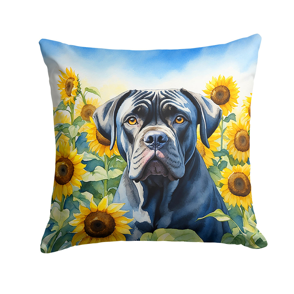 Cane Corso in Sunflowers Decorative Throw Pillow 14x14 Indoor Outdoor Accent Cushion, Fabric Cover with Insert for Sofa, Bed, Porch & Living Room
