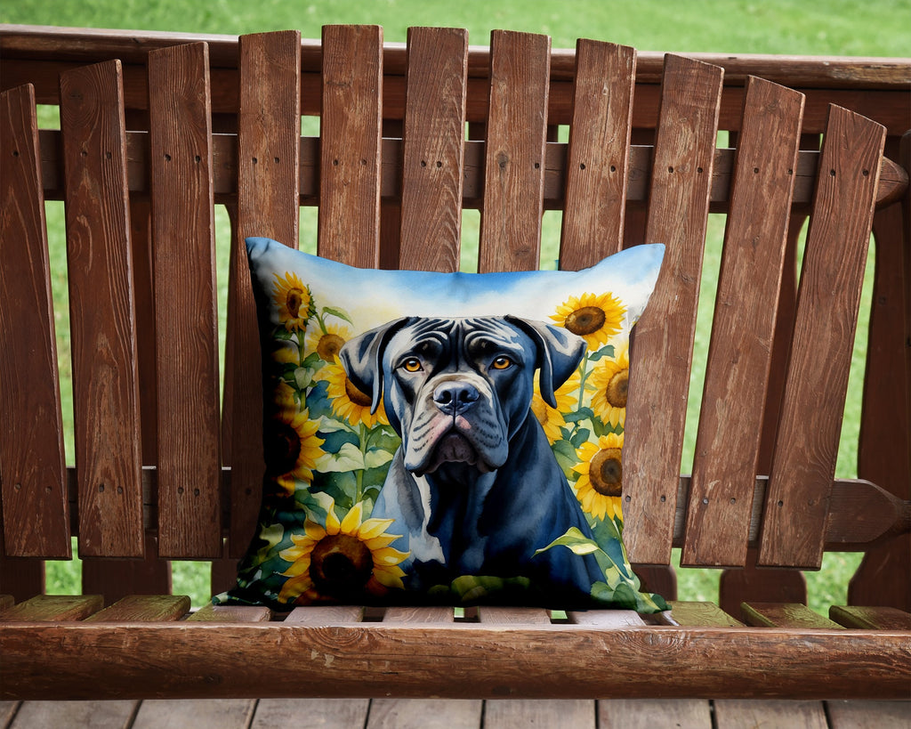 Cane Corso in Sunflowers Decorative Throw Pillow 14x14 Indoor Outdoor Accent Cushion, Fabric Cover with Insert for Sofa, Bed, Porch & Living Room