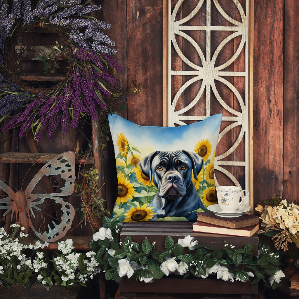 Cane Corso in Sunflowers Decorative Throw Pillow 18x18 Indoor Outdoor Accent Cushion, Fabric Cover with Insert for Sofa, Bed, Porch & Living Room