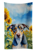 Catahoula in Sunflowers Kitchen Towel Velour Plush Front and Cotton Loop Back Machine Washable
