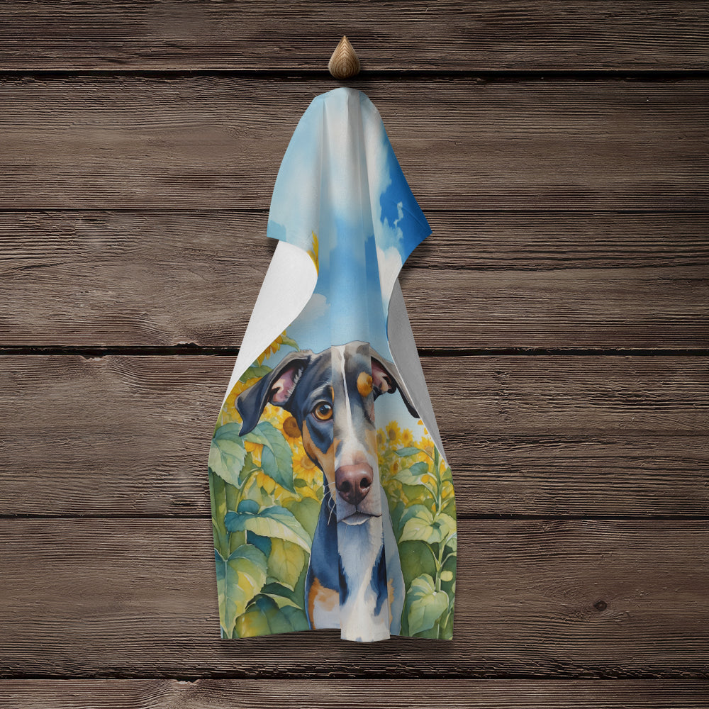 Catahoula in Sunflowers Kitchen Towel Velour Plush Front and Cotton Loop Back Machine Washable