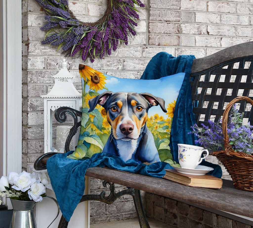 Catahoula in Sunflowers Decorative Throw Pillow 18x18 Indoor Outdoor Accent Cushion, Fabric Cover with Insert for Sofa, Bed, Porch & Living Room