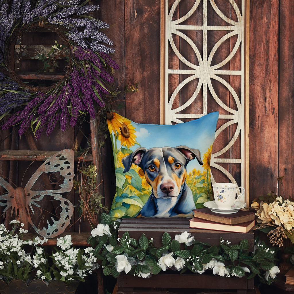 Catahoula in Sunflowers Decorative Throw Pillow 18x18 Indoor Outdoor Accent Cushion, Fabric Cover with Insert for Sofa, Bed, Porch & Living Room