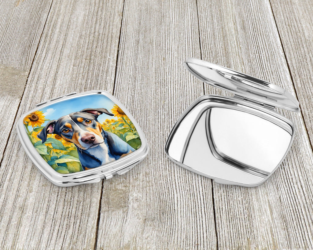 Catahoula in Sunflowers Compact Mirror Decorative Travel Makeup Mirror for Women Girls Gifts Pocket Makeup Mirror Folding Handheld