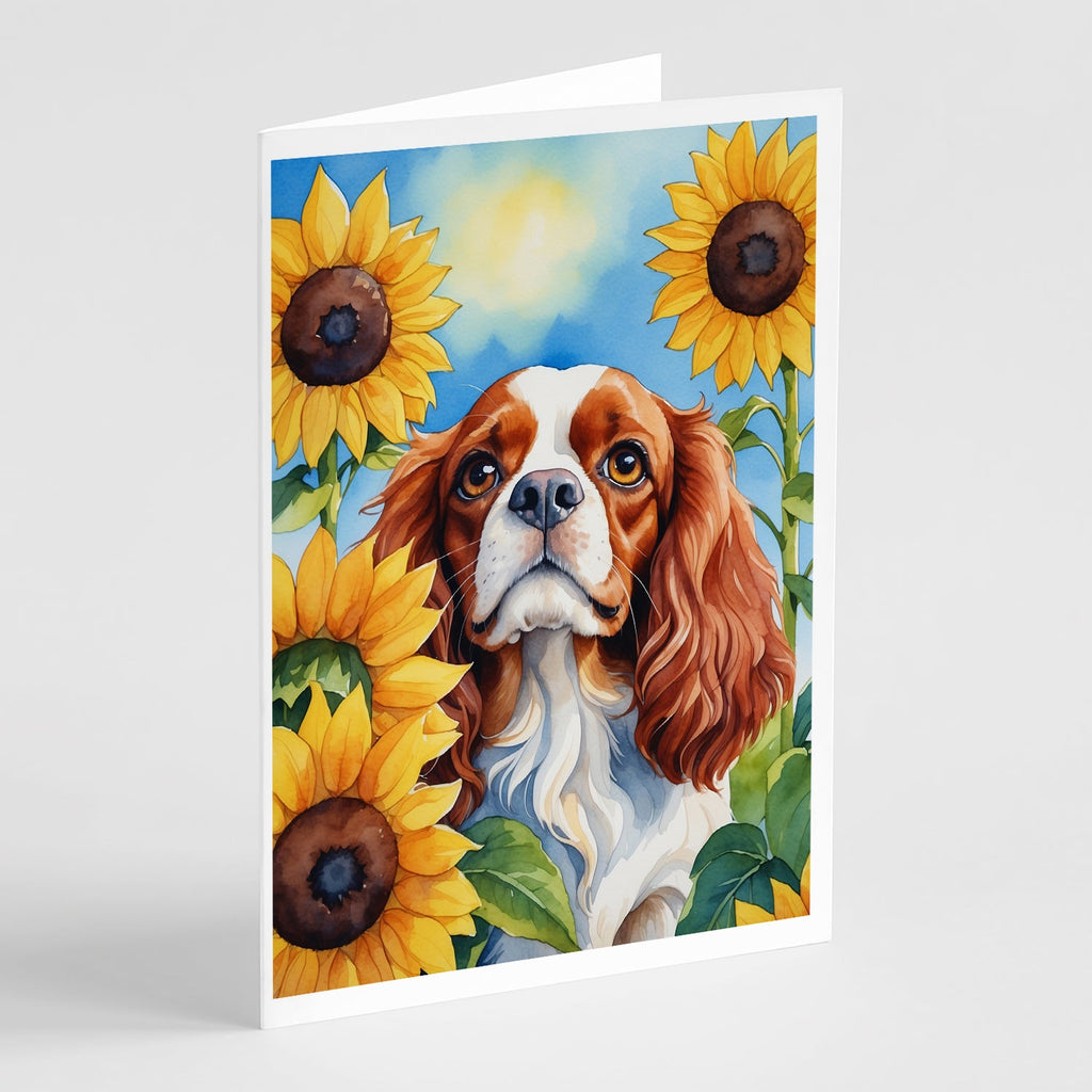Cavalier Spaniel in Sunflowers Greeting Cards Pack of 8 Blank Cards with Envelopes Whimsical A7 Size 5x7