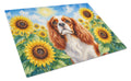 Cavalier Spaniel in Sunflowers Cutting Board Tempered Glass Kitchen Cutting Surface, Heat Resistant Chopping Board with Non-Slip Feet, Decorative Food Prep & Serving
