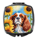 Cavalier Spaniel in Sunflowers Compact Mirror Decorative Travel Makeup Mirror for Women Girls Gifts Pocket Makeup Mirror Folding Handheld