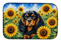 Cavalier Spaniel in Sunflowers Dish Drying Mat Absorbent Dish Drying Mat Pad for Kitchen Counter Dish Drainer Mat for Countertop, 14 x 21", Multicolor