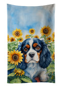 Cavalier Spaniel in Sunflowers Kitchen Towel Velour Plush Front and Cotton Loop Back Machine Washable