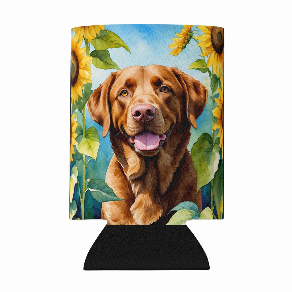 Chesapeake Bay Retriever in Sunflowers Can or Bottle Hugger Cooler Sleeve for Standard 12 oz Cans, Insulated Foam Beer & Soda Can Hugger Reusable