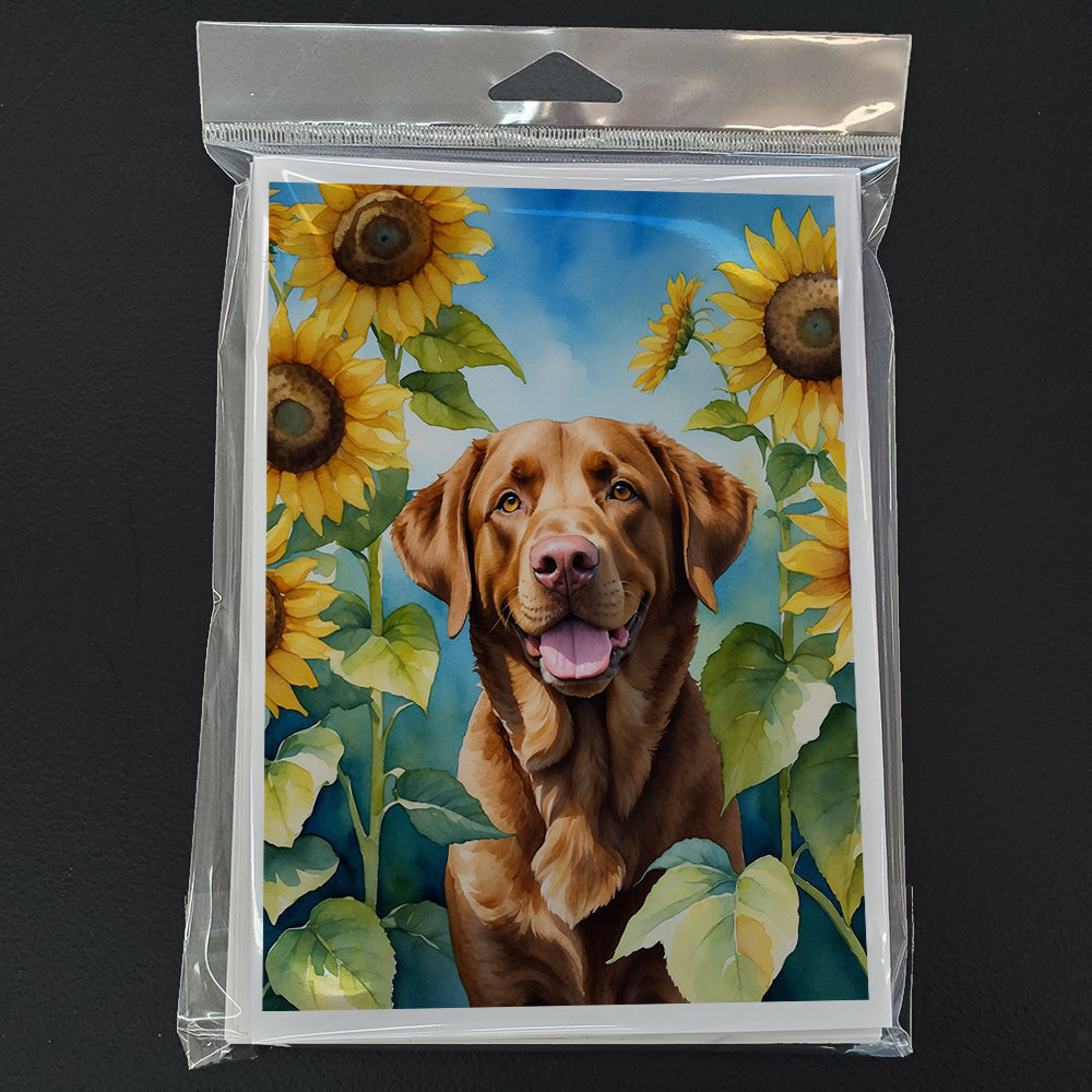 Chesapeake Bay Retriever in Sunflowers Greeting Cards Pack of 8 Blank Cards with Envelopes Whimsical A7 Size 5x7